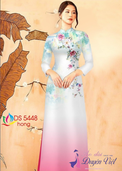 Áo dài in hoa mã DS-5448